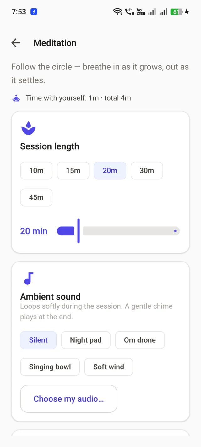 Meditation setup with ambient sounds