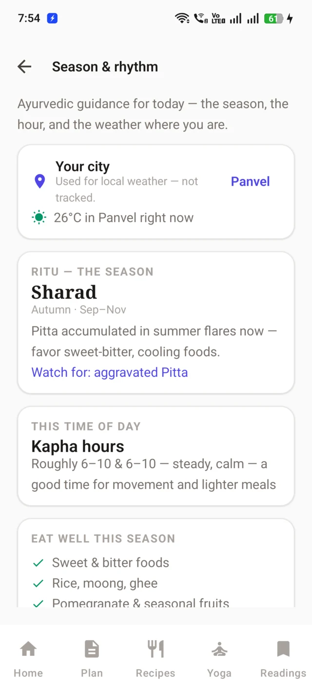 Season and rhythm — Ayurvedic guidance